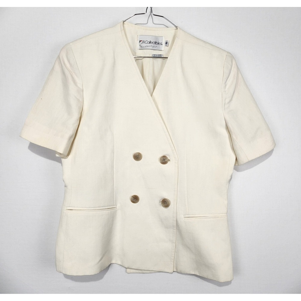 JH Collectibles Women's Short Sleeve‎ Dressy Button-Up Blazer Beige Size 8